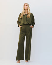 Olive Satin Drape Blouse
