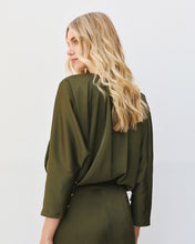 Olive Satin Drape Blouse