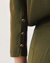 Olive Satin Drape Blouse