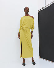 Lime Ruched Off-Shoulder Midi Dress