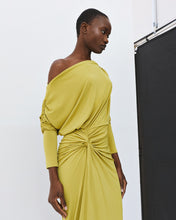 Lime Ruched Off-Shoulder Midi Dress
