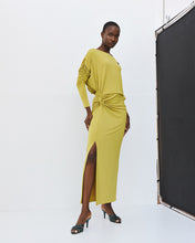 Lime Ruched Off-Shoulder Midi Dress