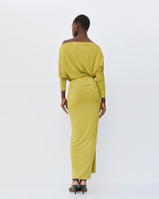 Lime Ruched Off-Shoulder Midi Dress