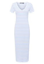 Jersey T-shirt Dress - White & Blue
