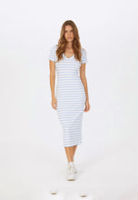 Jersey T-shirt Dress - White & Blue