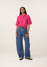 Bright Pink Short-Sleeve Knit Cardigan