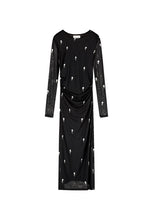 Black Embellished Mesh Midi Dress