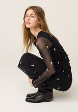Black Embellished Mesh Midi Dress