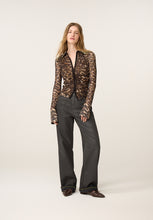 Animal Print Ruched Mesh Shirt