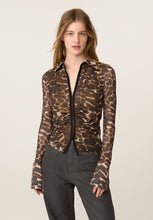 Animal Print Ruched Mesh Shirt