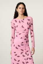 Pink Printed Ruched Midi Dress