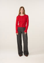 Red Ribbed Button Cardigan