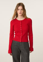 Red Ribbed Button Cardigan