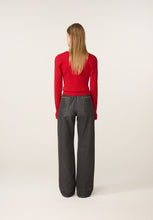Red Ribbed Button Cardigan