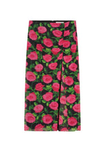 Pink Rose Print Mesh Midi Skirt