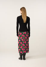 Pink Rose Print Mesh Midi Skirt