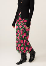Pink Rose Print Mesh Midi Skirt