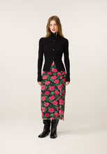 Pink Rose Print Mesh Midi Skirt