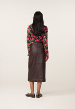 Pink Rose Print Ruched Mesh Top