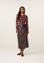 Pink Rose Print Ruched Mesh Top