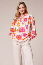 Printed V-Neck Blouse - Fuchsia Swirl