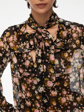 Sheer Floral Blouse with Neck Tie