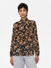 Sheer Floral Blouse with Neck Tie