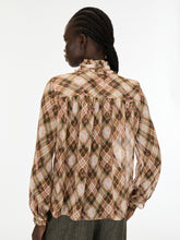 Pink Check Ruffle Tie Neck Blouse