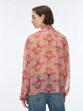 Pink Floral Tie Neck Blouse