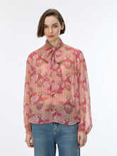 Pink Floral Tie Neck Blouse