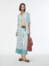 Blue Floral Print Wide Leg Trousers