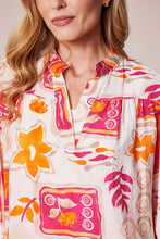 Printed V-Neck Blouse - Fuchsia Swirl