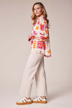 Printed V-Neck Blouse - Fuchsia Swirl