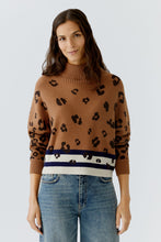 Leopard Knit High Neck Jumper