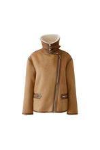Camel Aviator Jacket with Shearling Collar