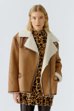 Camel Aviator Jacket with Shearling Collar