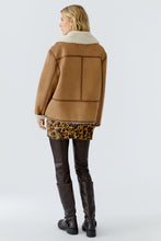 Camel Aviator Jacket with Shearling Collar