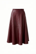 Burgundy Faux Leather A-Line Midi Skirt