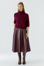 Burgundy Faux Leather A-Line Midi Skirt