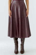 Burgundy Faux Leather A-Line Midi Skirt