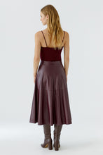 Burgundy Faux Leather A-Line Midi Skirt