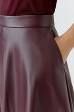 Burgundy Faux Leather A-Line Midi Skirt