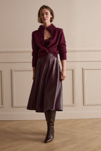 Burgundy Faux Leather A-Line Midi Skirt