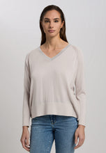 Sweater with Rhinestone Trim - Light Taupe