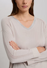 Sweater with Rhinestone Trim - Light Taupe