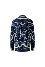 Navy Printed Blouse with Western Motif