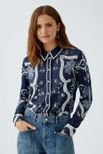 Navy Printed Blouse with Western Motif