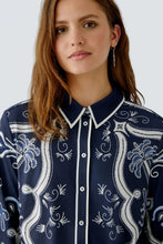 Navy Printed Blouse with Western Motif