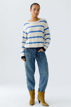 Striped Drawstring Hem Jumper - Off White & Blue