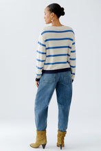 Striped Drawstring Hem Jumper - Off White & Blue
